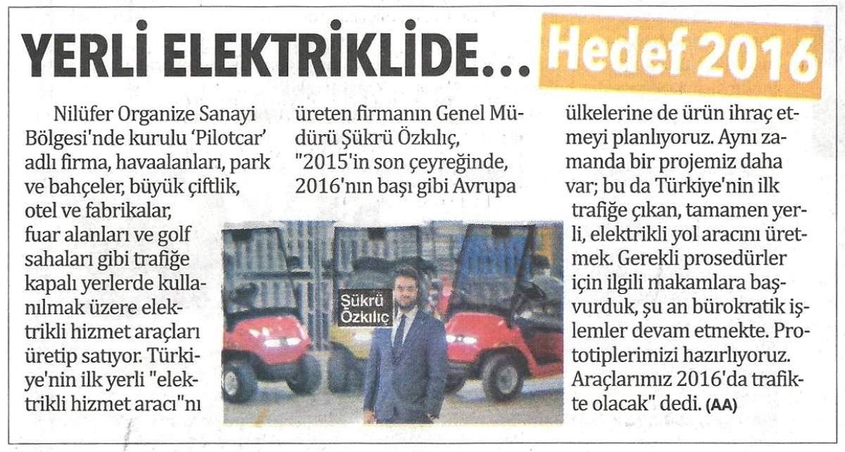 Yeni Elektrikli Aracımız 2016`da Yollarda