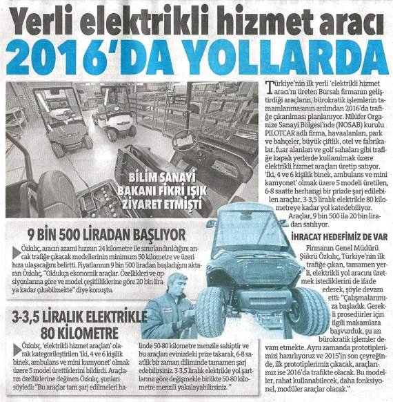 Yeni Elektrikli Aracımız 2016`da Yollarda
